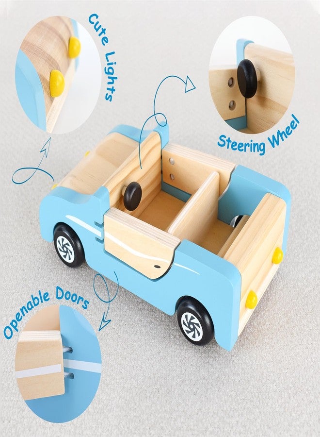 PairPear Wooden Family Car for Dolls,Wooden Toys Dollhouese Furniture Accessories Playset,Kids Pretend Preschool Play Vehicle Toys Gift for Toddler 3 Years and Up - Image 2